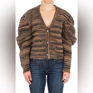 NAADAM Brown and Black Striped Mohair Blend V-Neck Cardigan
